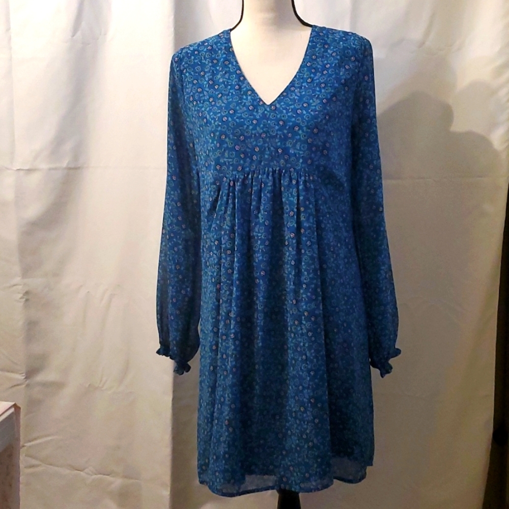 Teal Blue floral baby doll style mini dress